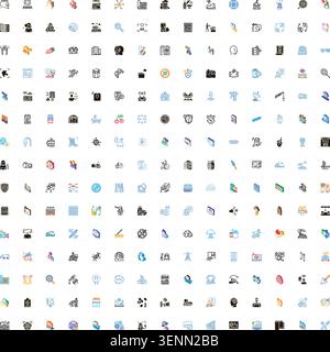 Large collection of diverse flat and isometric icons, symbolizing technology, business, communication, and various universal user interface elements f Stock Vector