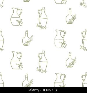 Olive oil Mediterranean vector seamless pattern Stock Vector