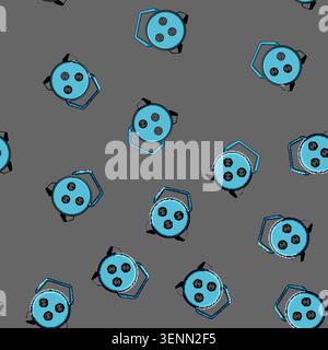 seamless pattern Blue portable extension cord reel providing multiple outlets for electricity, essential equipment for power distribution in various w Stock Vector