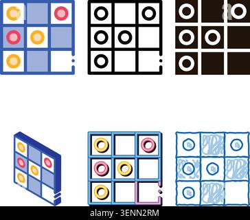 Interactive Kids Game Draughts Vector Sign Icon Thin Line. Baby Education Play Table Game Checks Children multipack Playing Gaming Items Pieces Linear Stock Vector