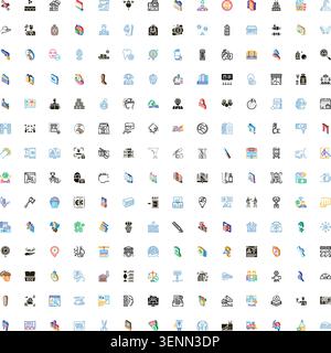 Comprehensive multi style icon set featuring isometric and flat symbols for business, tech, medical, education, finance, communication, logistics, e c Stock Vector