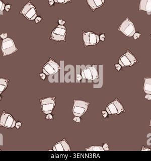 seamless pattern Simple drawing of a tied fabric bag presenting a rectangular space, ideal for customizable text or logo, illustrating concepts of sto Stock Vector