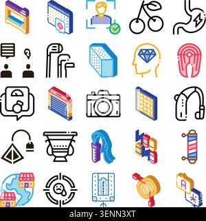 Set of various icons representing a wide range of concepts including technology, health, leisure, commerce, and daily objects, designed for digital us Stock Vector