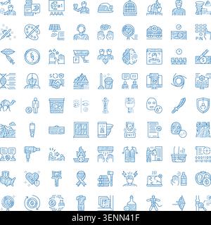 Hand drawing blue sketch icons set featuring health, medical, safety, business, and lifestyle concepts, portraying a wide range of abstract symbols fo Stock Vector