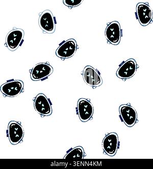 pattern Cute kawaii robot head with squinting closed eyes and a downturned mouth showing sadness, pain or malfunction, simple vector cartoon avatar on Stock Vector