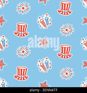 4th July seamless pattern USA patriotic background Stock Vector
