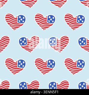 Patriotic seamless pattern, American flag hearts Stock Vector