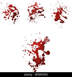 Red blood splatters creating dynamic patterns and textures, featuring various shades of crimson liquid stains and drips, ideal for medical, crime, hal Stock Vector