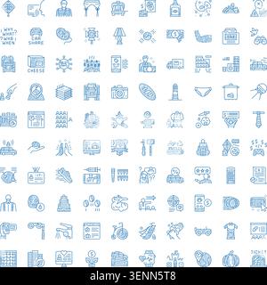 Hand drawn outline icons illustrating a wide range of concepts and themes, representing business, technology, social, everyday objects, and abstract i Stock Vector