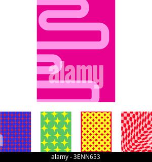Collection featuring five vibrant geometric patterns suitable for various design projects, including backgrounds, posters, and modern creative composi Stock Vector