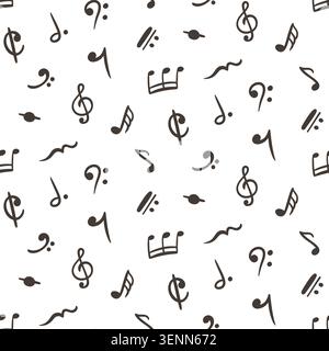 Music note symbols, treble clefs seamless pattern Stock Vector