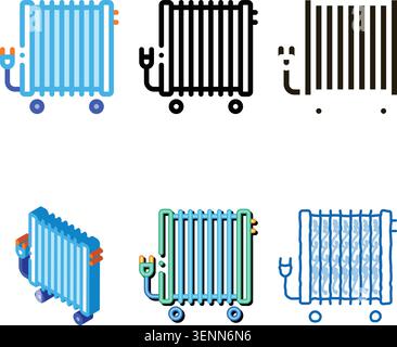 Portable Oil Radiator Heating System Vector Icon concepts Thin Line. Cool And Humidity, Airing, Ionisation And Heating Stock Vector