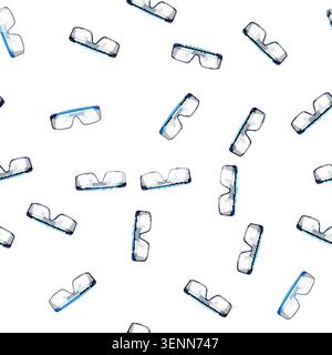 pattern Safety glasses with a blue frame are protecting eyes, representing personal protective equipment and eye care and prevention in medical, labor Stock Vector