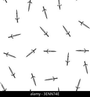 pattern Dagger featuring a sharp metal blade and a dark hilt, symbolizing danger, power, and protection, presented as an isolated cartoon illustration Stock Vector