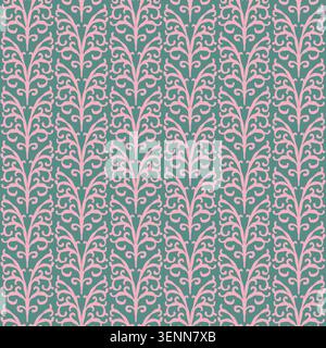 Pink Teal Vertical Scroll Foliage Pattern Stock Vector