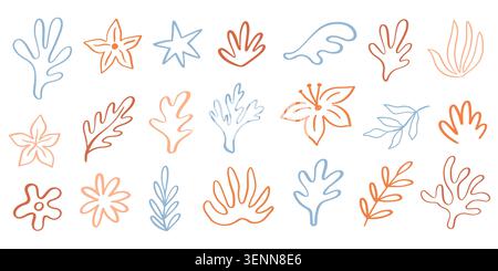 Tropical palm leaves, flowers vector element set Stock Vector
