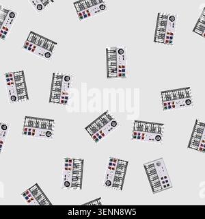 seamless pattern equipment synthesizer audio cartoon. equipment synthesizer audio sign vector Stock Vector