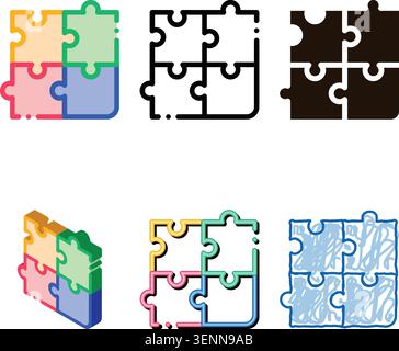 Interactive Kids Game stylized Puzzle Vector Sign Icon Thin Line. Baby And Adult Table Game Children Playing Gaming Items Figure Pieces Linear Pictogr Stock Vector