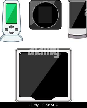 Smart home devices and sensors displaying health and environmental data on sleek screens, illustrating iot connectivity, wireless control, air quality Stock Vector