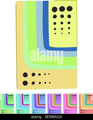 Retro abstract geometric presenting a playful design with pastel colored curved stripes and black dots, evoking a nostalgic 70s aesthetic Stock Vector