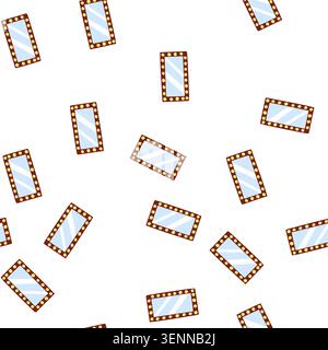 pattern light makeup mirror frame cartoon. bulb table, vanity retro, actor dressing light makeup mirror frame sign. seamless symbol vector illustratio Stock Vector