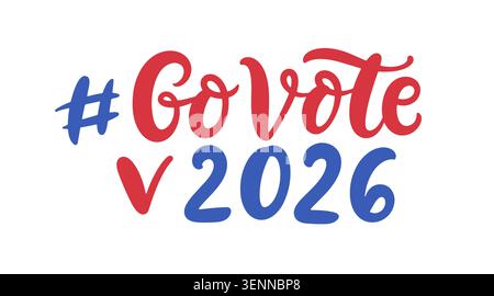 Go Vote 2026 lettering with check mark election Stock Vector