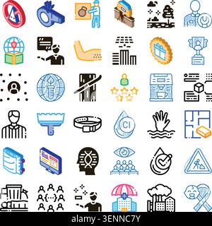 Diverse set of icons illustrating various concepts including finance, services, communication, healthcare, environmental protection, education, and in Stock Vector
