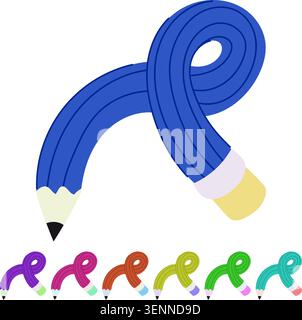 Curved pencil representing creativity, flexible thinking, and artistic freedom, useful for concepts involving ideas, innovation, education, and design Stock Vector