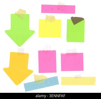 Set of Sticky note reminders. adhesive note paper template. Various colored sheets for notes and messages isolated  on white background. Free copy spa Stock Photo