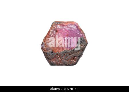 Closeup natural rough ruby in pargasite gemstone on white background Stock Photo