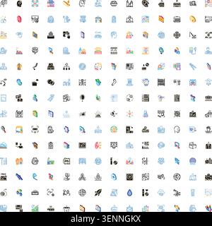 Visualizing hundreds of modern flat style icons covering a wide range of categories including business, technology, education, medical, and finance fo Stock Vector