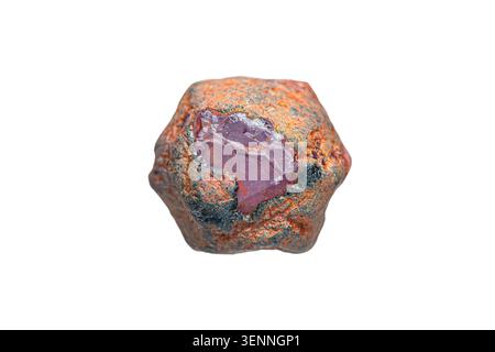 Natural rough ruby in pargasite gemstone on white background Stock Photo