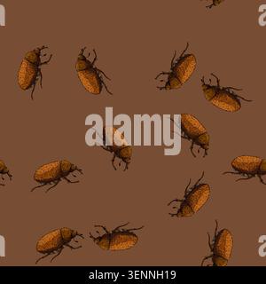pattern larva chafer hand drawn. soil grub, lawn silhouette, garden summer larva chafer vector sketch illustration Stock Vector