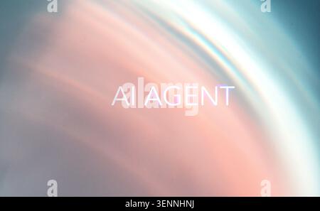 Abstract background with smooth gradients of blue and pink colors, featuring the text "AI AGENT" in a modern font at the center Stock Photo