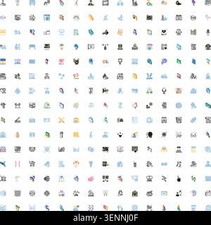 Collection of conceptual line art icons, symbols, and graphics covering a wide range of daily life, business, and technology themes, isolated on white Stock Vector