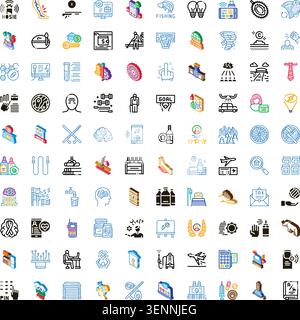 Diverse set of line and flat color icons representing a wide range of business, technology, lifestyle, and conceptual themes for applications and digi Stock Vector