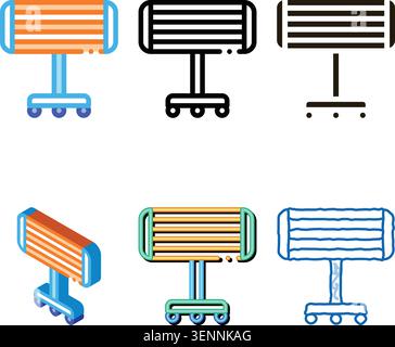 Portable Heating Device On Rollers Vector Icon Thin Line. diversity Cool And Humidity, Airing, Ionisation And Heating Stock Vector