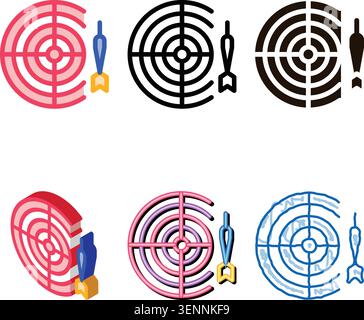 Interactive Kids Game Darts Vector Thin minimal Line Icon. Baby Pub Bar Play Game With Dart And Board Children Playing Gaming Items Pieces Linear Pict Stock Vector