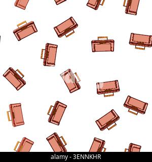 pattern Red plastic toolbox featuring a yellow handle and latch, providing a portable container for storing tools, equipment, and supplies for home im Stock Vector