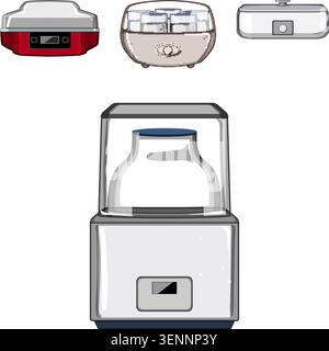 Dairy product making machines illustrating various kitchen gadgets and home appliances for preparing fresh fermented milk for healthy food and homemad Stock Vector