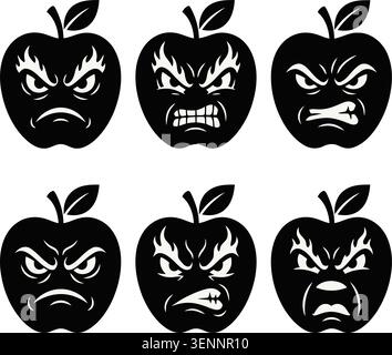 Furious flaming apple monsters set silhouette vector illustration Stock Vector
