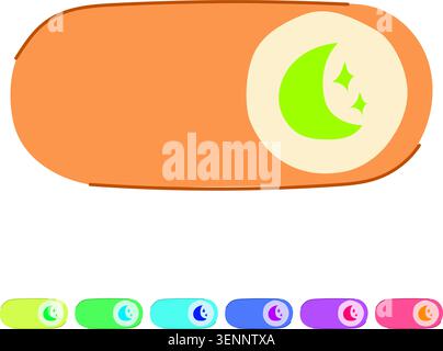 Toggle switch graphic with a moon and stars icon, representing an application function for activating night mode or dark theme user interface Stock Vector