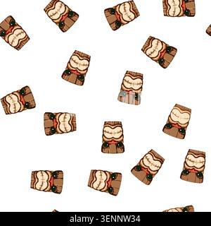 pattern african tiki mask cartoon. face wooden, sign wood, aloha idol african tiki mask sign vector Stock Vector