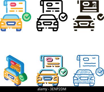 checked documents series for car icon vector. checked documents for car sign. color symbol Stock Vector