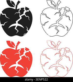 Broken cracked apple character pack line art vector illustration Stock Vector
