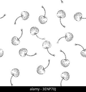 seamless pattern cherry red hand drawn vector. fruit sweet, berry top, ripe steam dessert cherry red sketch illustration Stock Vector
