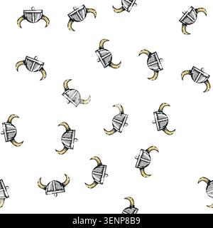 pattern seafaring viking helmet cartoon. exploration mythology, rune berserker, chieftain longship seafaring viking helmet sign vector Stock Vector