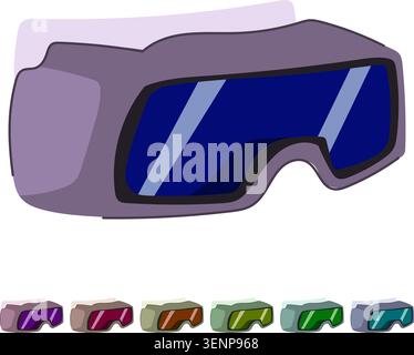 Welding protection equipment with dark green lenses and a gray frame, representing eye safety for workers in industrial and construction environments, Stock Vector