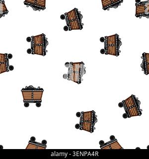 pattern industry coal wagon cartoon. freight rail, cargo bulk, shipment supply industry coal wagon sign vector Stock Vector