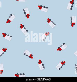 pattern freight delivery truck cartoon. shipping transport, cargo distribution, parcel fleet freight delivery truck sign. seamless vector illustration Stock Vector